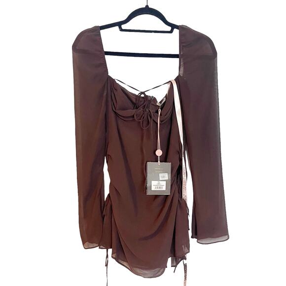 House of CB Cutout Chiffon Mini Dress Chocolate Brown Size Small NWT - Picture 8 of 13